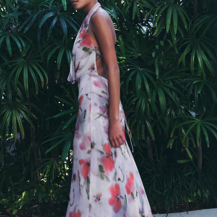 Femme Halter Neck Floral Maxi Kjole Stilla