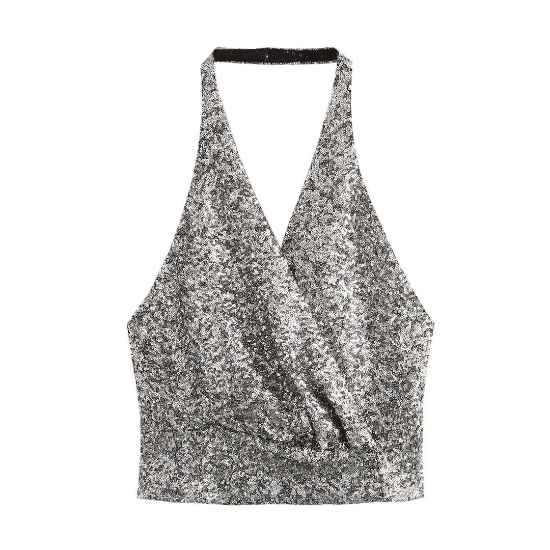 Femme Halterneck Glimmer Crop Top Stilla