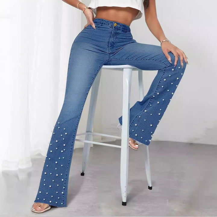 Dame Bootcut Jeans med perlebesatte dekorationer Stilla