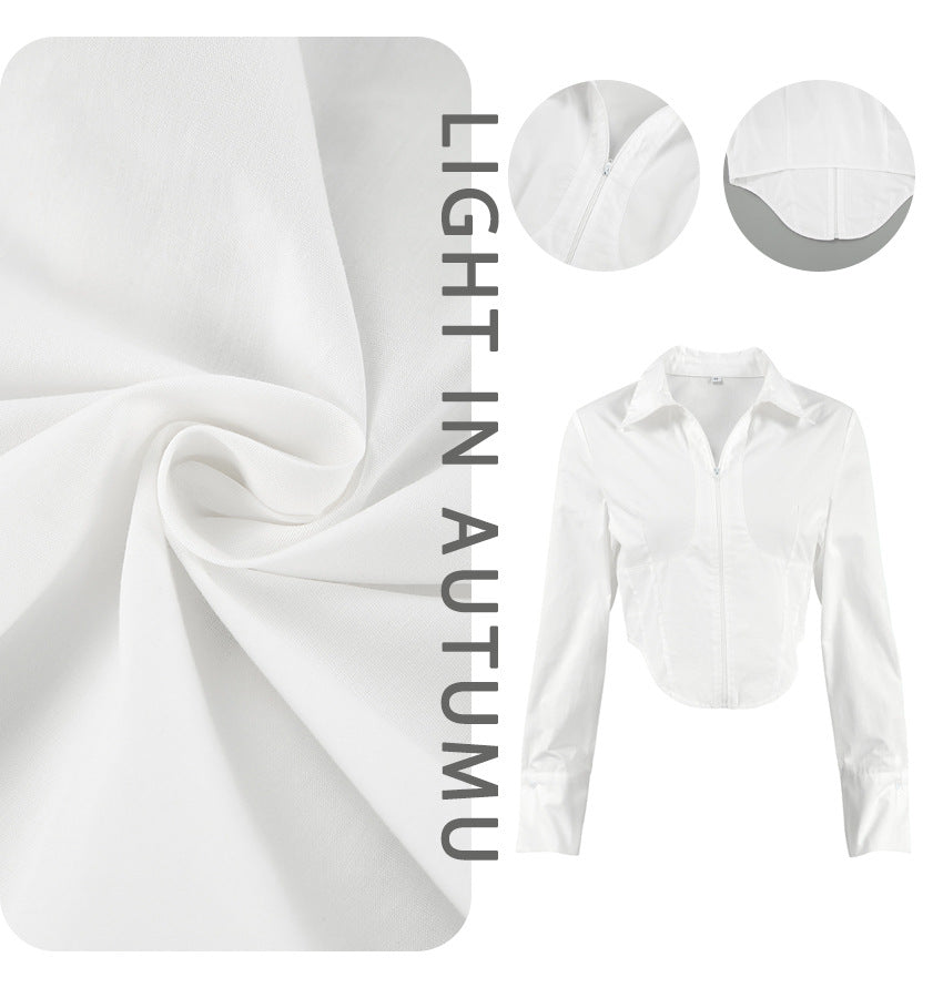 Dame Zip-Up Bluse med tætsiddende snit og asymmetrisk design Stilla
