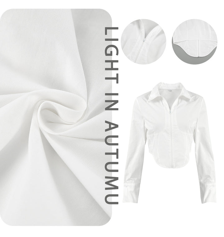 Dame Zip-Up Bluse med tætsiddende snit og asymmetrisk design Stilla