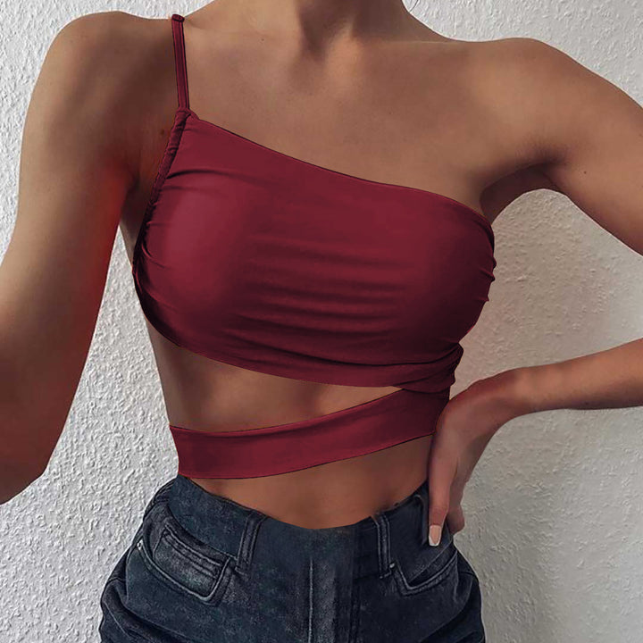 Dame asymmetrisk crop-top med elegant indviklingsdesign Skovae