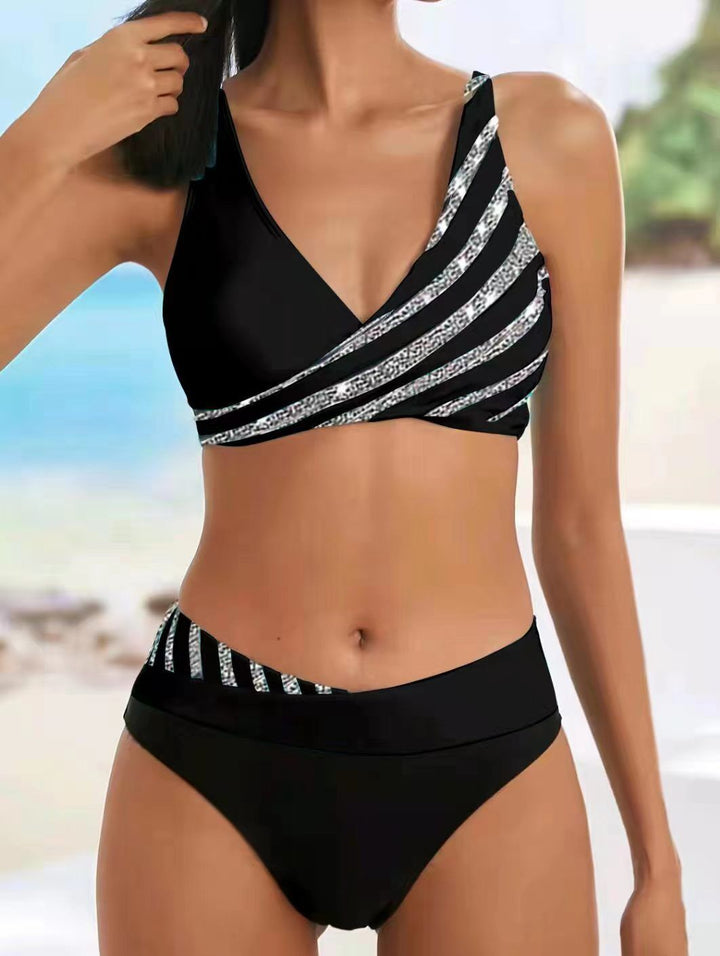 Dame bikini-sæt med asymmetrisk top og kontrastdesign Stilla