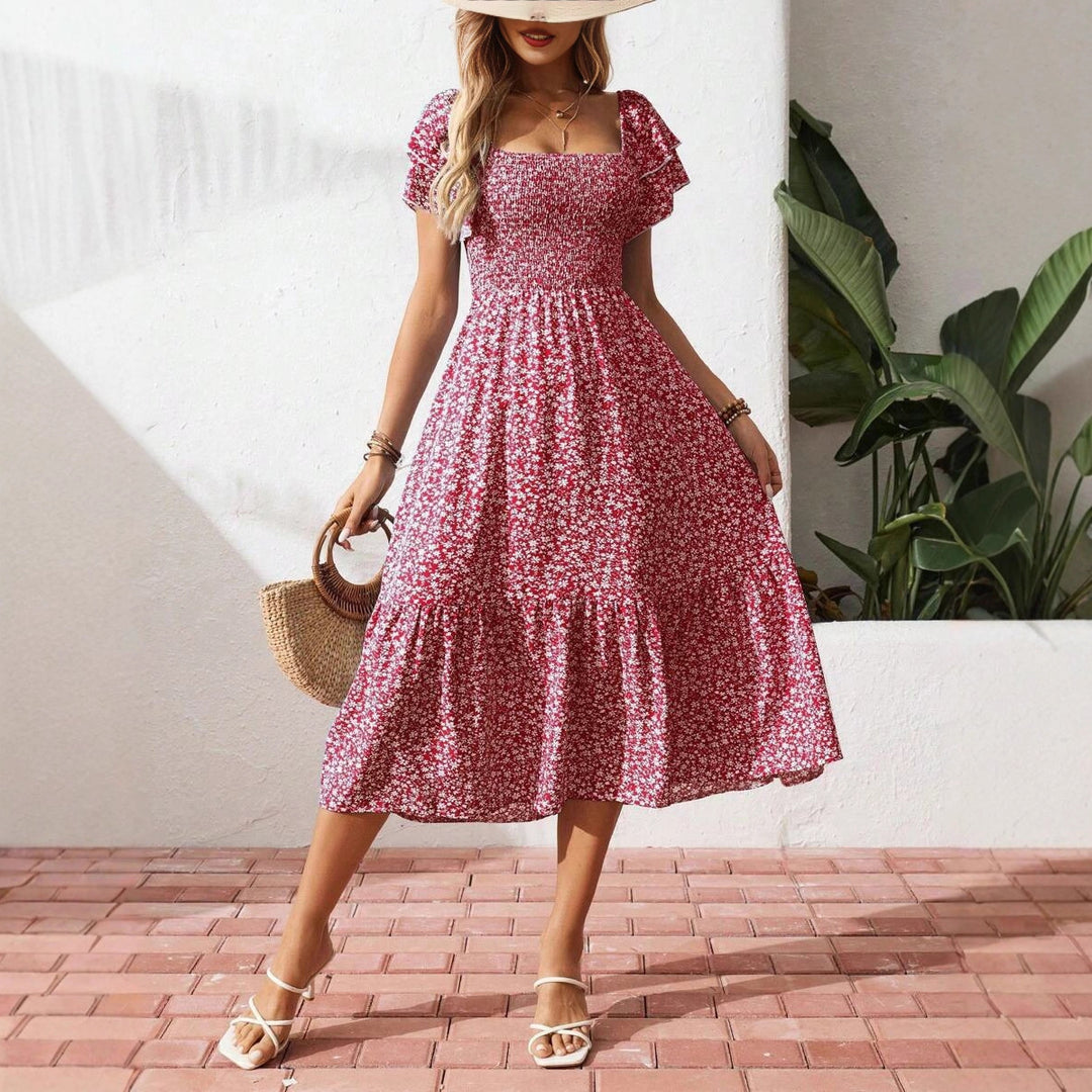 Dame Off-Shoulder Maxikjole med blomsterdesign og elastisk overdel Skovae