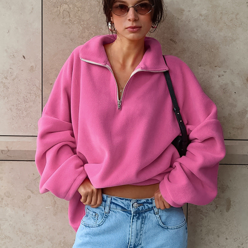 Dame oversized fleece-trøje med lynlås og høj krave Stilla