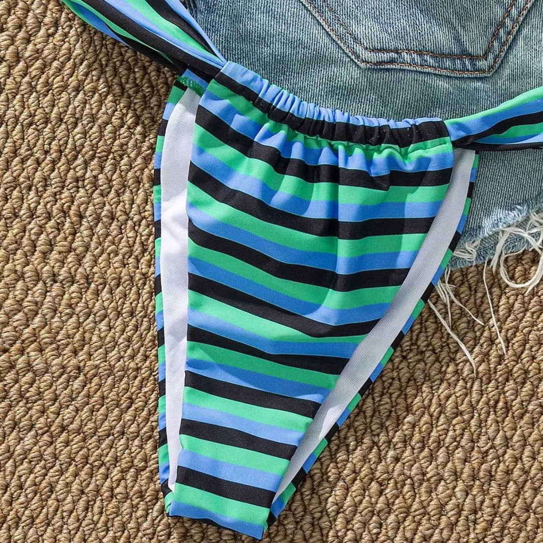 Dame Bikini-top med justerbare stropper og moderne stribedesign Skovae