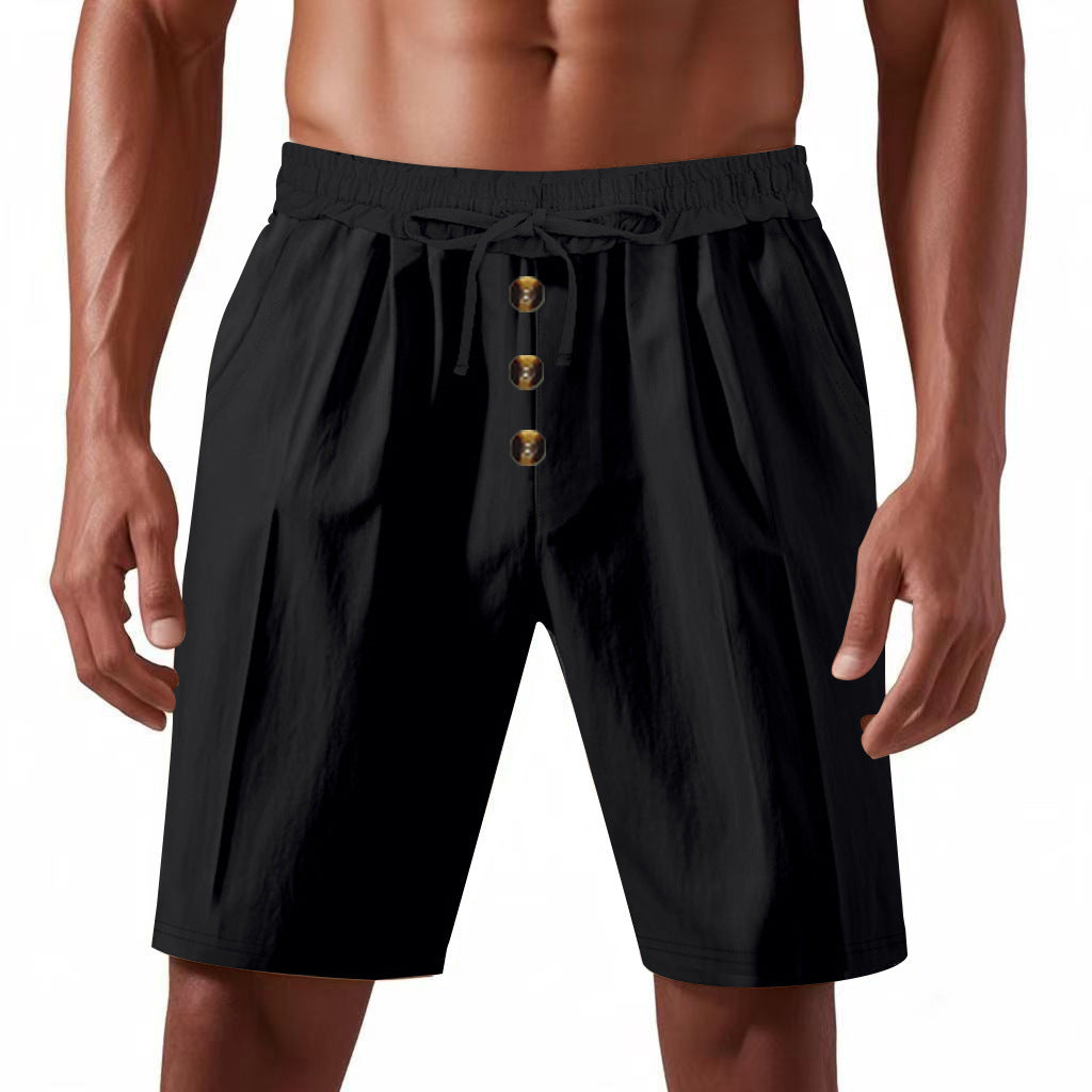 Herrer fritidsshorts med dekorative knapper og elastisk bånd Stilla