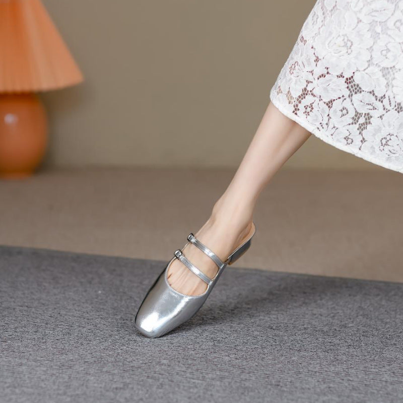 Dame Slingback Mules med kvadratisk tåform og dobbelt remdesign Stilla