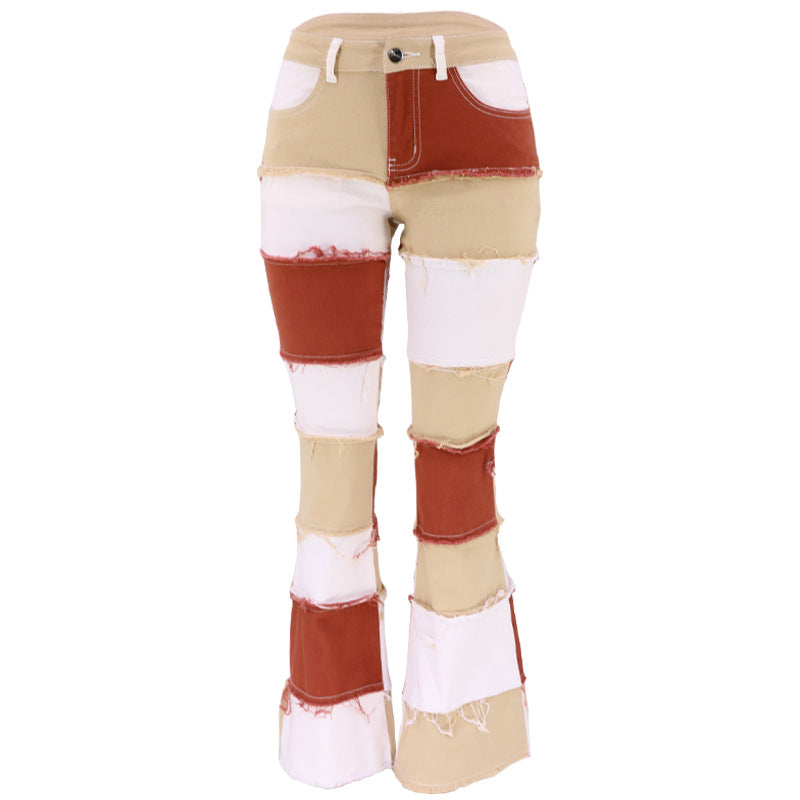 Dame Patchwork Flared Jeans med moderne Ripped-detaljer og høj talje Stilla