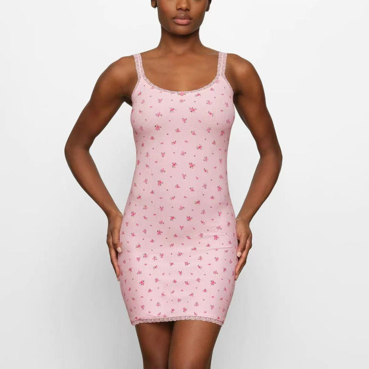 Dame Floral Print Spidserkant Chemise Kjole Stilla