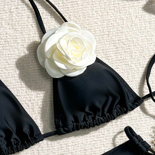 Dame Triangel-Bikini-Sæt med legende blomsteraccent og justerbare bindebånd Stilla
