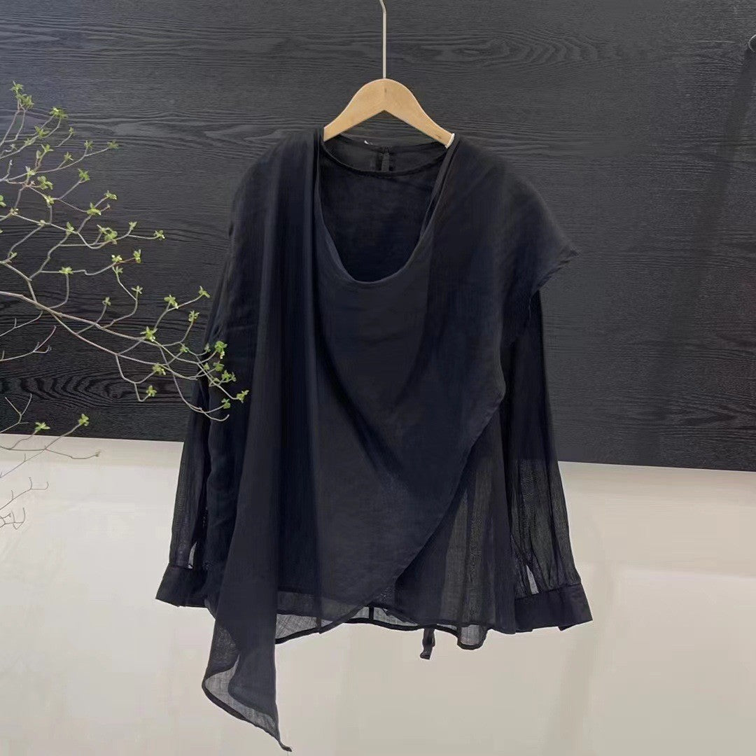 Femme Asymmetrisk Flydende Top med Draperet Halslinje Stilla
