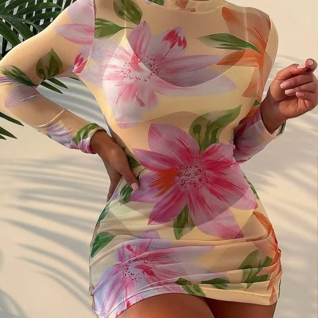 Dame bikinisæt med gennemsigtig cover-up og blomstermønster Stilla