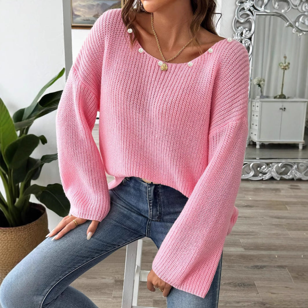 Dame Oversized Pullover med diskret perleprydning Stilla