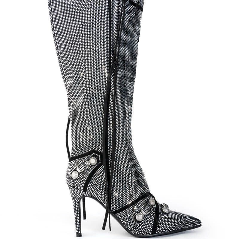 Femme Strass-besatte Stiletto Over-knæ Støvler Stilla
