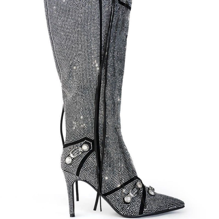 Femme Strass-besatte Stiletto Over-knæ Støvler Stilla