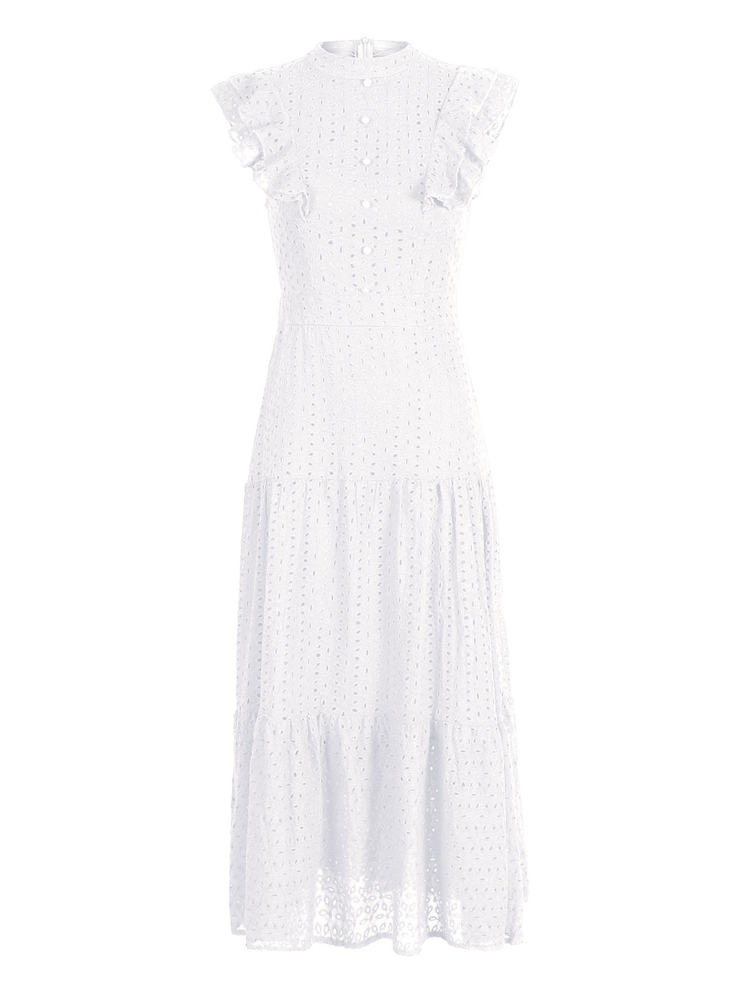 Dame Maxikjole med legende ruffledetail og elegant knaplukning Stilla