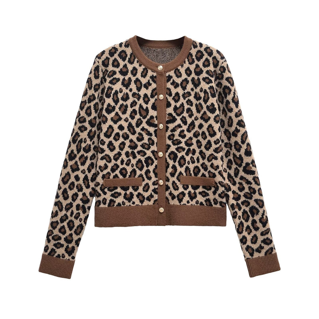 Femme Leopardmønster Knap-Up Cardigan Stilla