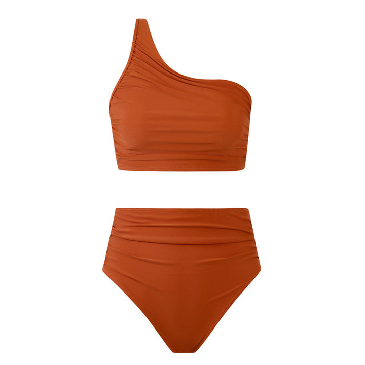 Dame bikini sæt med elegant asymmetrisk top og højtaljet trusse Skovae