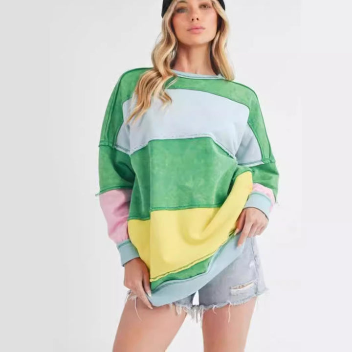 Dame Oversized Strikpullover med fashionable farveblockdesign Stilla