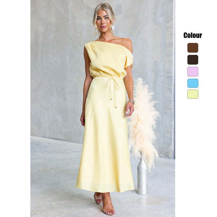 Ladies Maxi Kjole med Off-Shoulder Design og Elastisk Talje Skovae