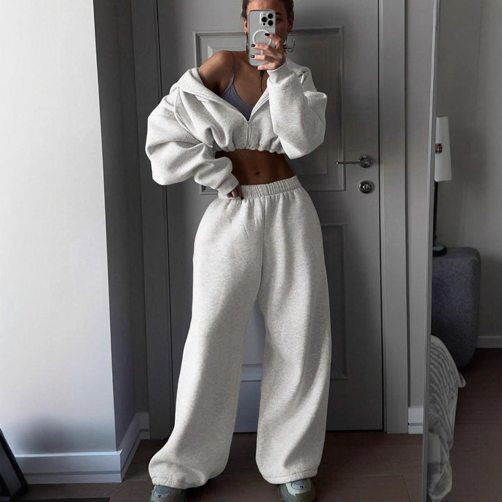 Dame oversized Crop-Hoodie med bred pasform og behagelige joggingbukser Stilla
