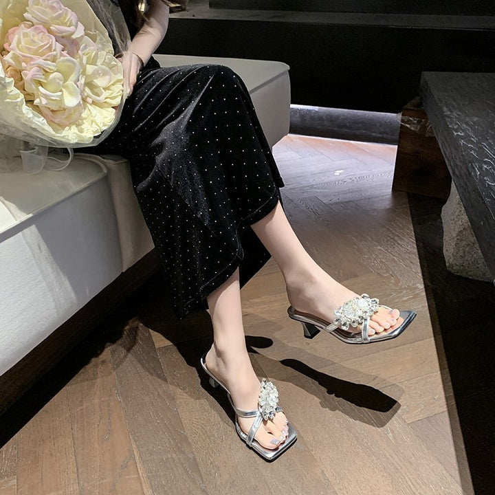 Dame elegante med rhinsten dekoreret Slide-sandaler Stilla