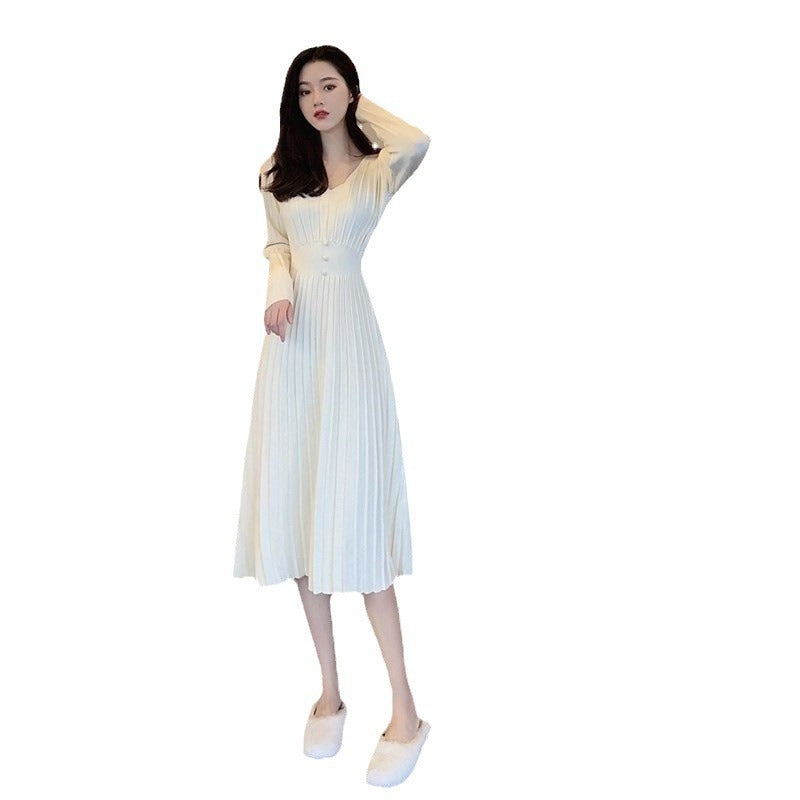 Femme Elegante Ribstrik Maxi Kjole med Knapdetaljer Stilla
