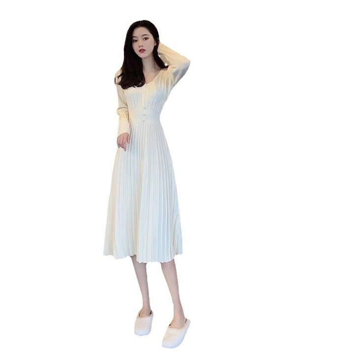 Femme Elegante Ribstrik Maxi Kjole med Knapdetaljer Stilla