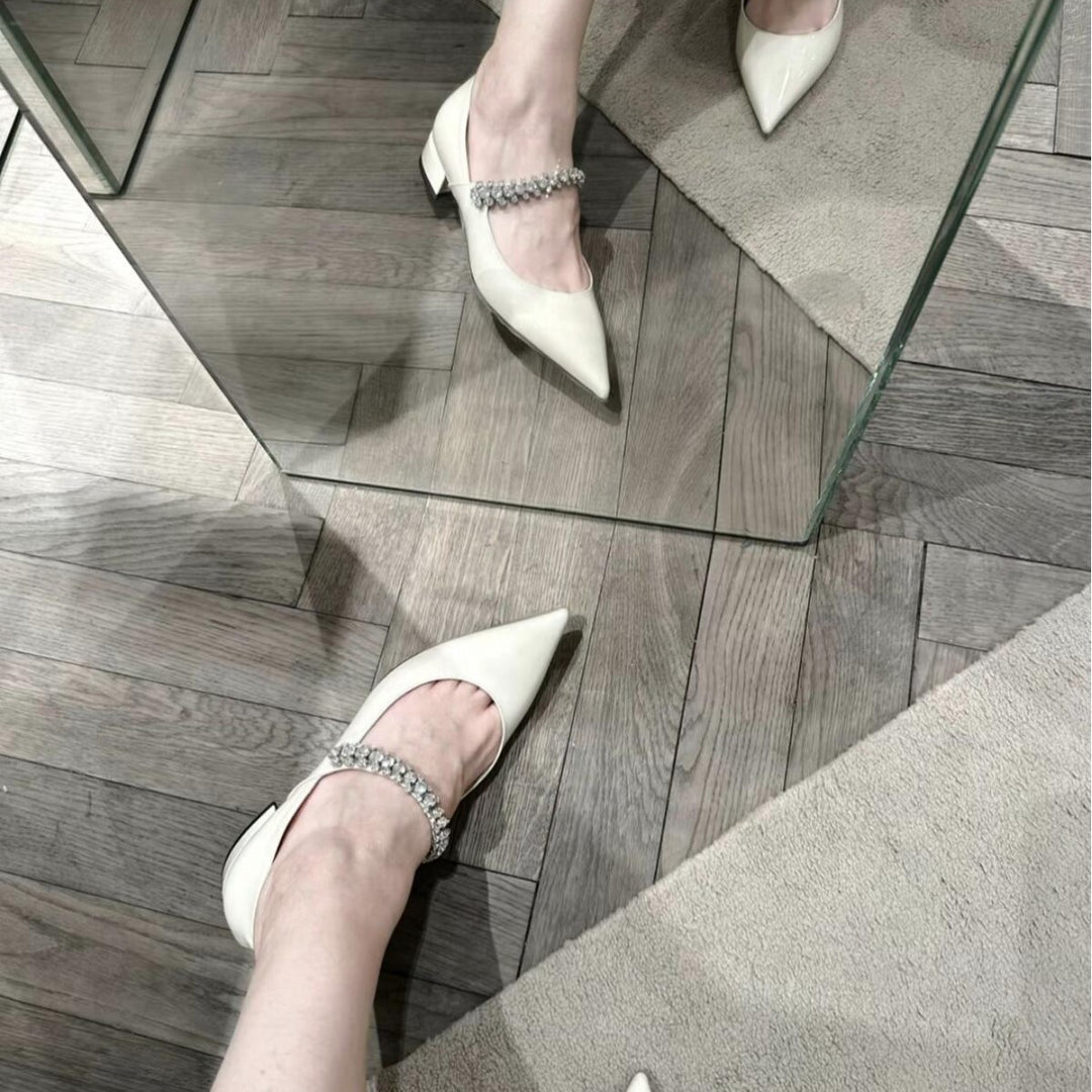 Dame rhinestone-besat spidssko Mary Jane flats Stilla