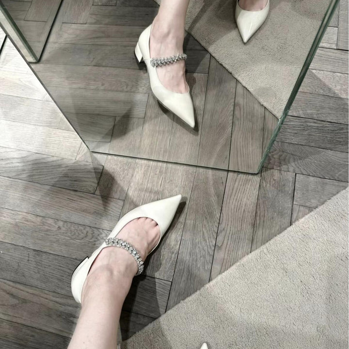 Dame rhinestone-besat spidssko Mary Jane flats Stilla