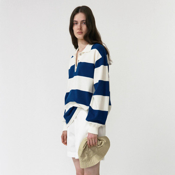 Dame Casual Polo Shirt med Stribet Design og Lange Ærmer Stilla