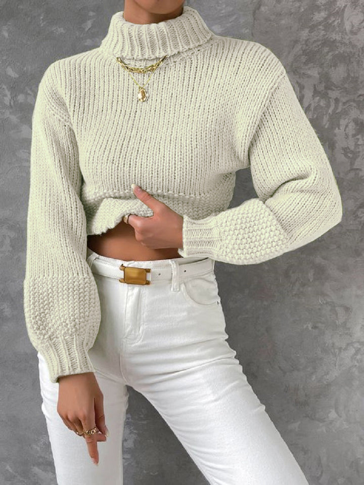 Dame trendy pullover med høj lukket krave og voluminøse ærmer Stilla