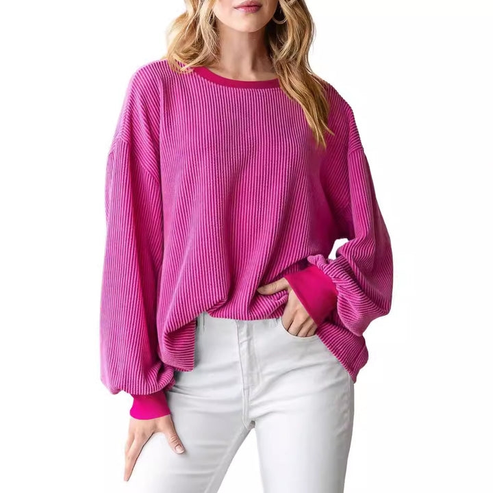 Dame afslappet sweater med ribstruktur og voluminøse ærmer Stilla