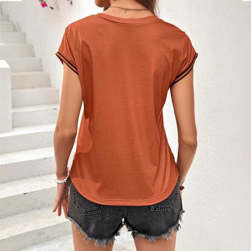 Dame moderne V-hals T-shirt med kontraststriber Stilla