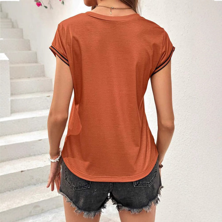 Dame moderne V-hals T-shirt med kontraststriber Stilla