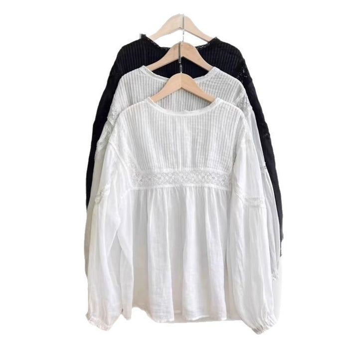 Femme Bohemian Knap-Bluse med rynkede ærmer Stilla
