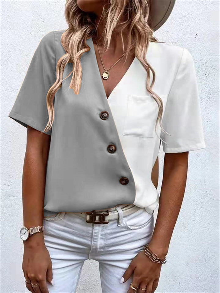 Dame Trendy Bluse med asymmetrisk snit og knapdetalje Stilla