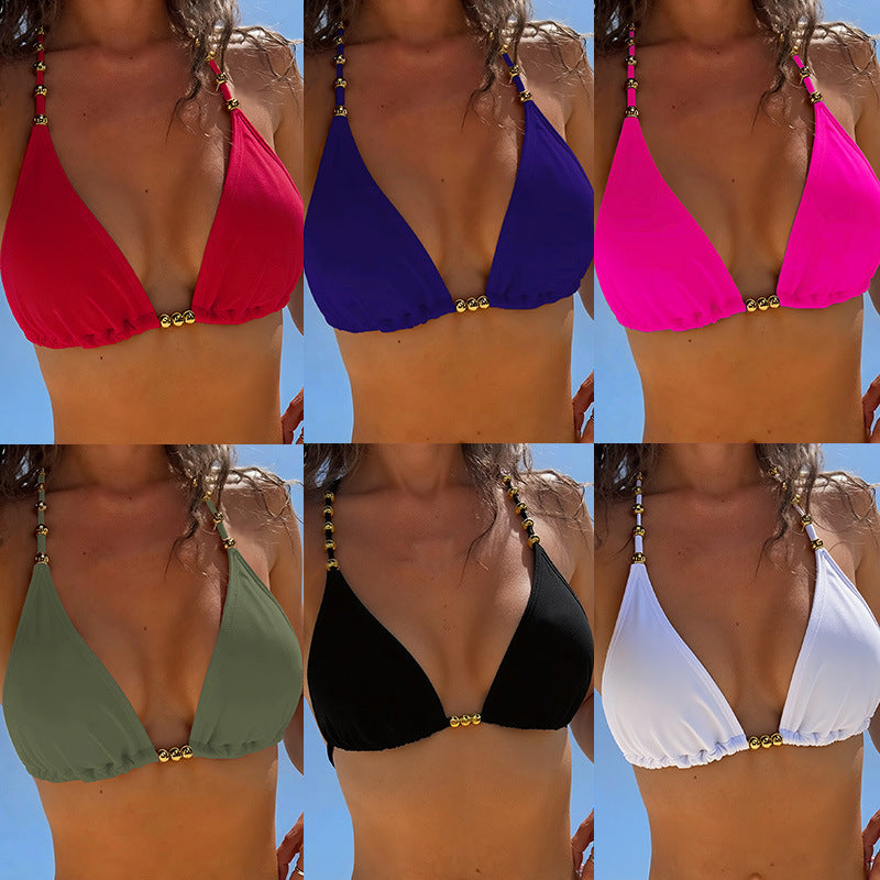 Dame triangle bikini med gyldne accenter og justerbare stropper Skovae