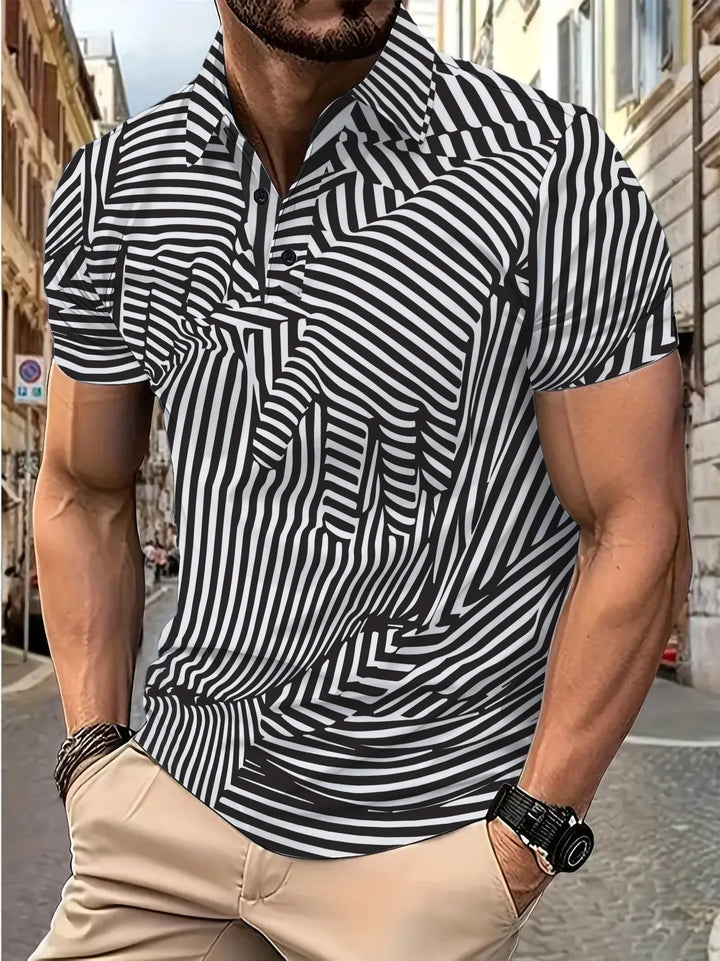 Herrer poloshirt med moderne grafisk stribemønster Stilla