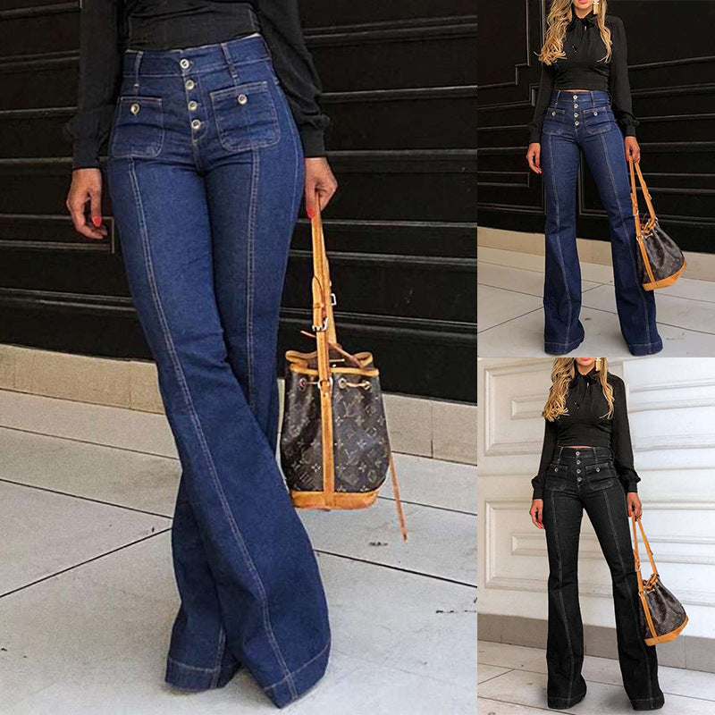 Dame Bootcut Jeans med højt liv og moderne knapdetaljer Stilla
