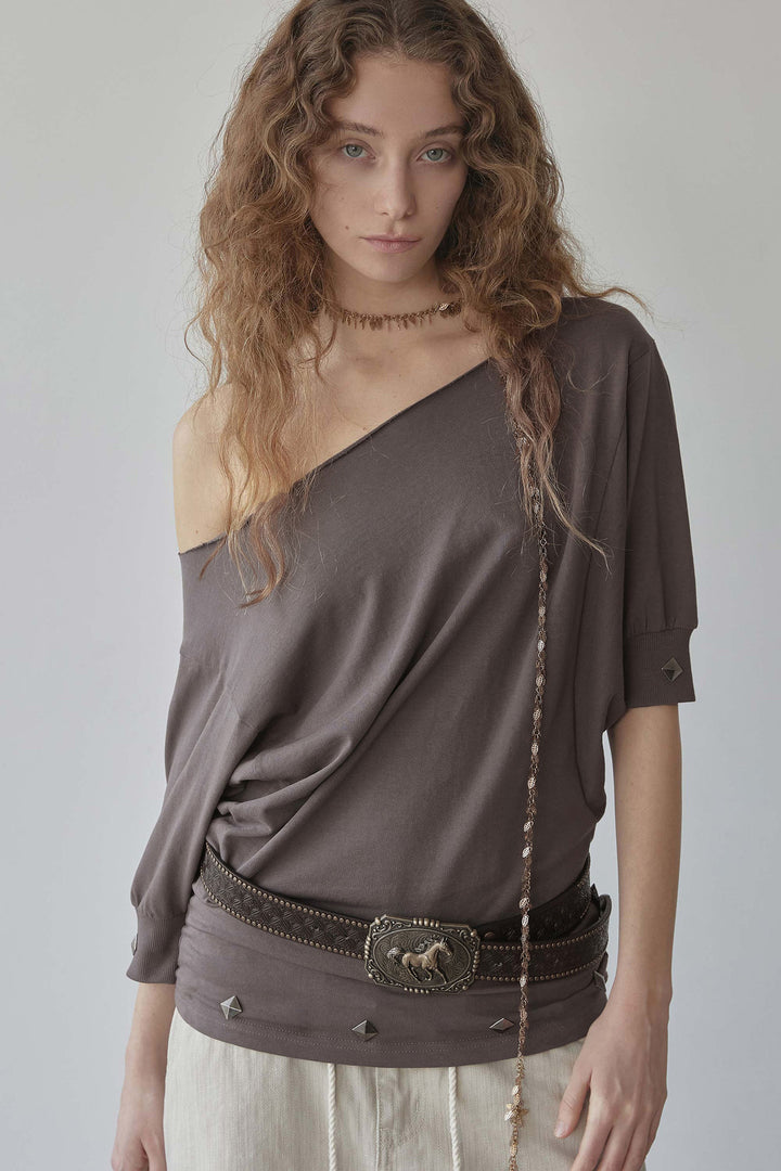 Dame Oversized T-Shirt med krystaludsmykning og V-hals Skovae
