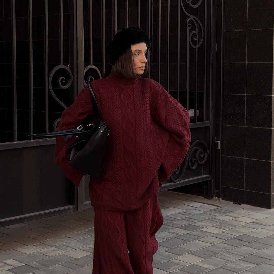 Damer hyggelig strikket jumpsuit med kabelmønster Stilla