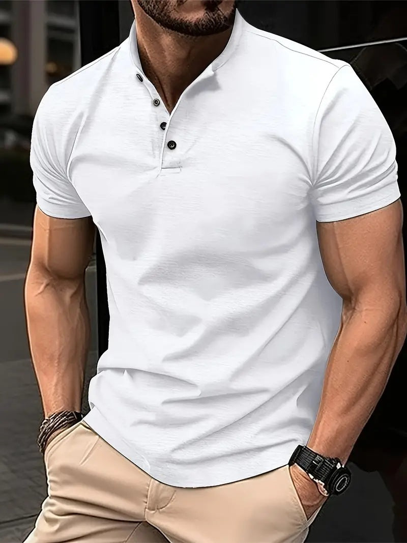 Herrer Fritid Kortærmet Henley Polo Shirt Stilla