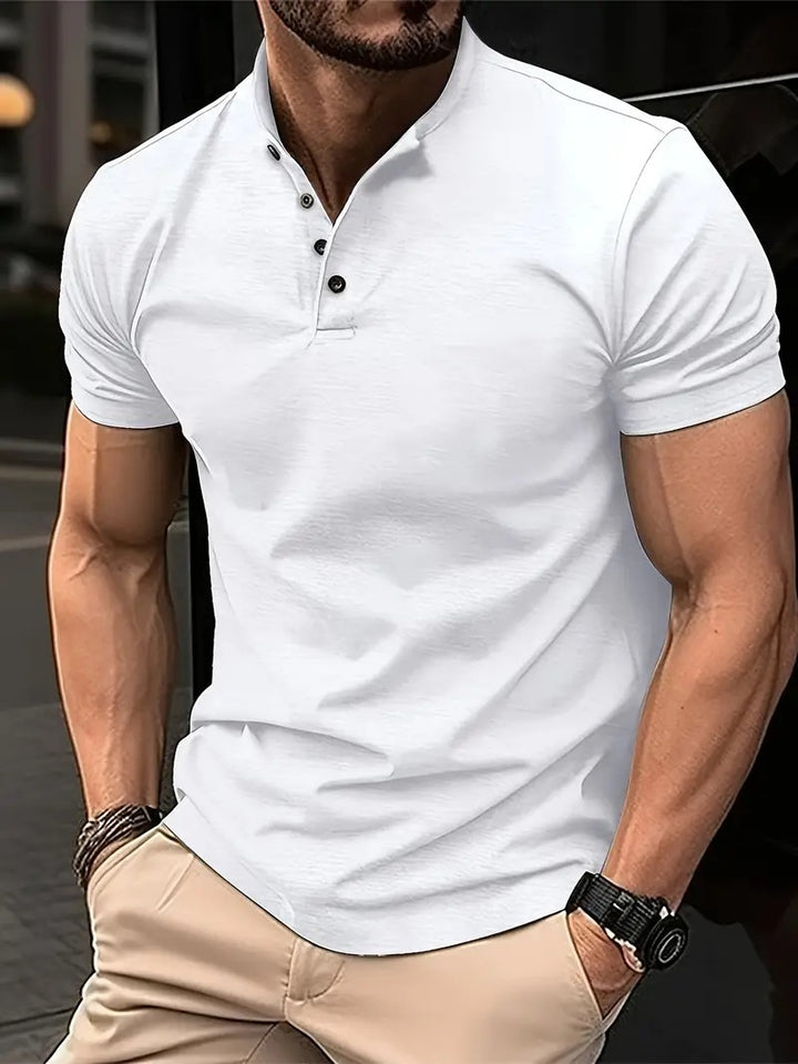 Herrer Fritid Kortærmet Henley Polo Shirt Stilla