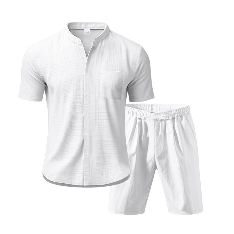 Herren fritidstøj med kortærmet button-down skjorte og elastiske shorts Stilla