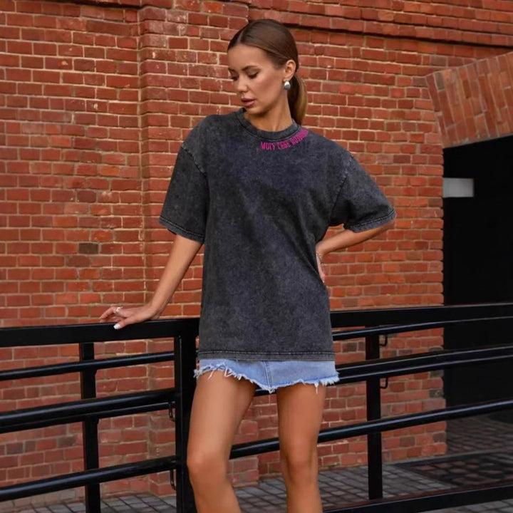 Dame bomuldsoversized T-shirt med moderne print Stilla