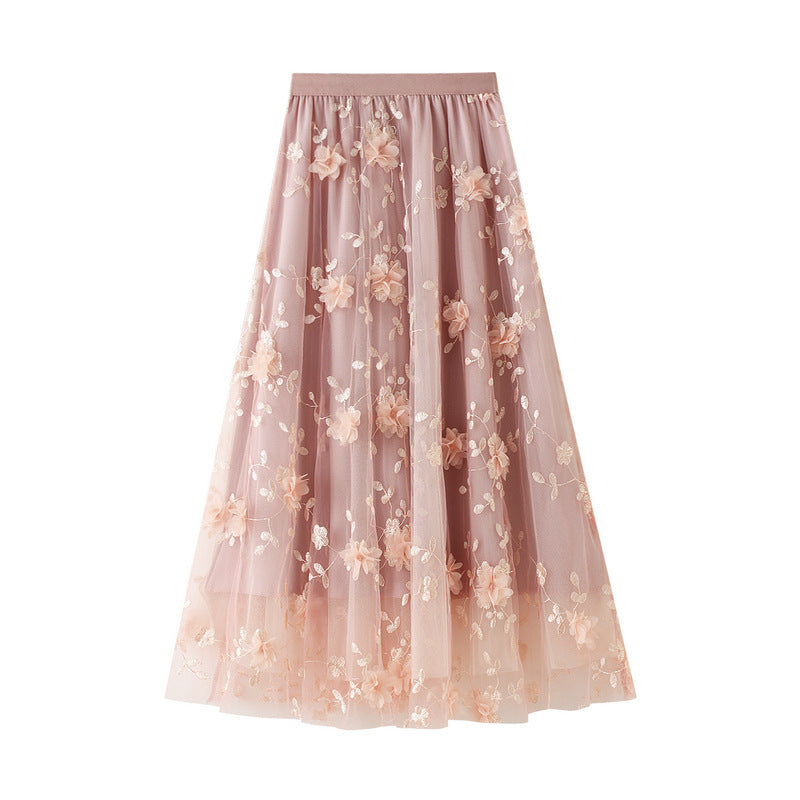 Dame Floral Broderet Tyl Maxi Skørt Stilla