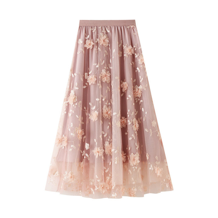 Dame Floral Broderet Tyl Maxi Skørt Stilla