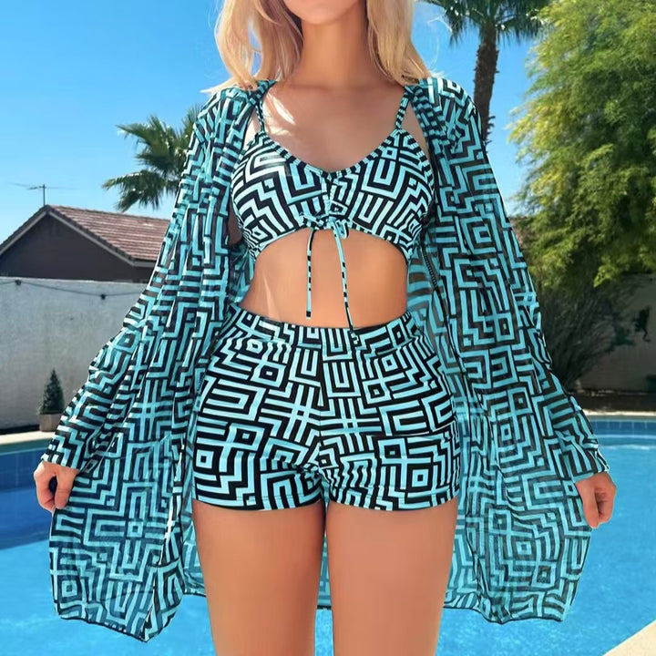Dame badetøj sæt med mode kimono og afslappede shorts Skovae